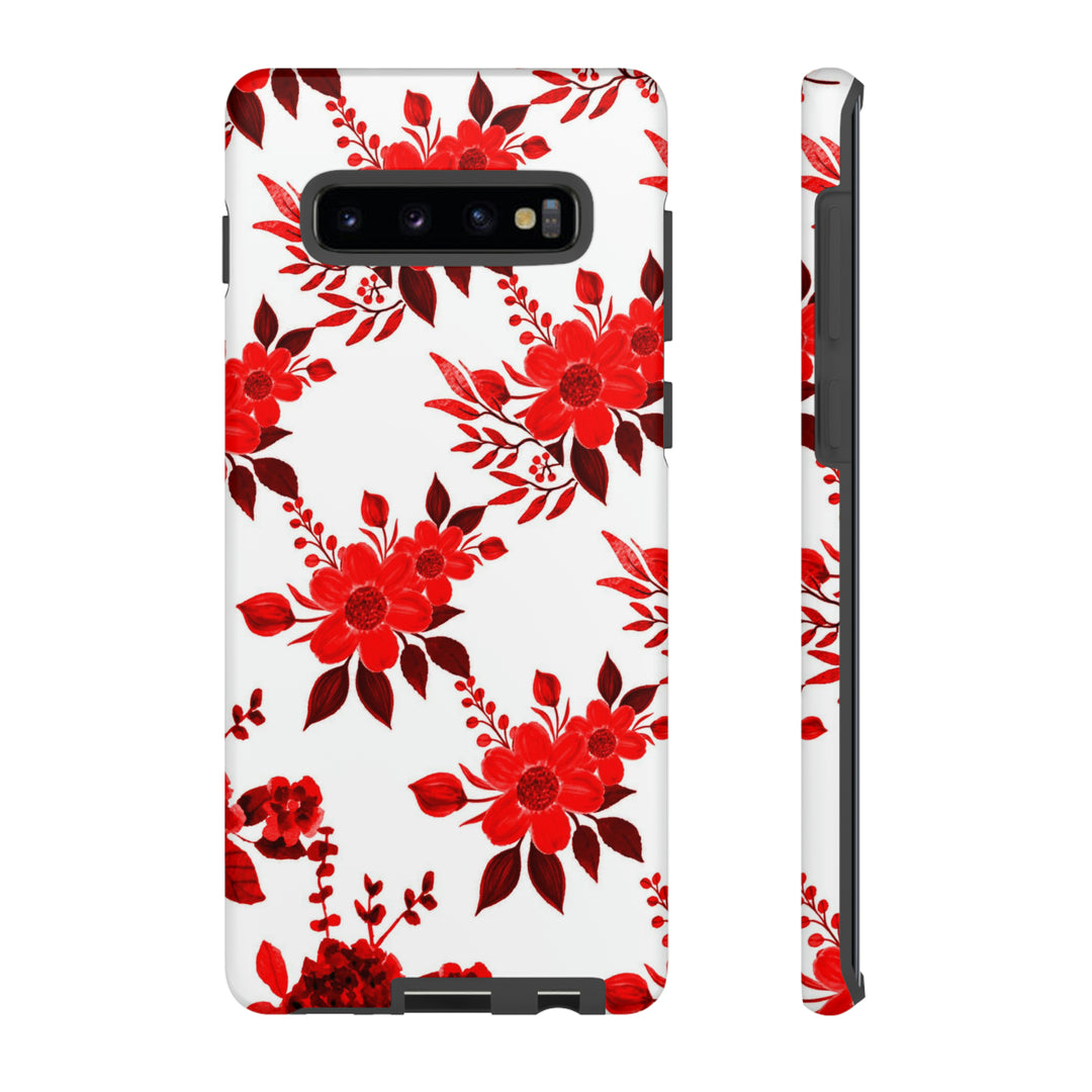 Cute Samsung Phone Case | Aesthetic Samsung Phone Case | Galaxy S23, S22, S21, S20 | Red White Flowers, Protective Phone Case - Studio40ParkLane