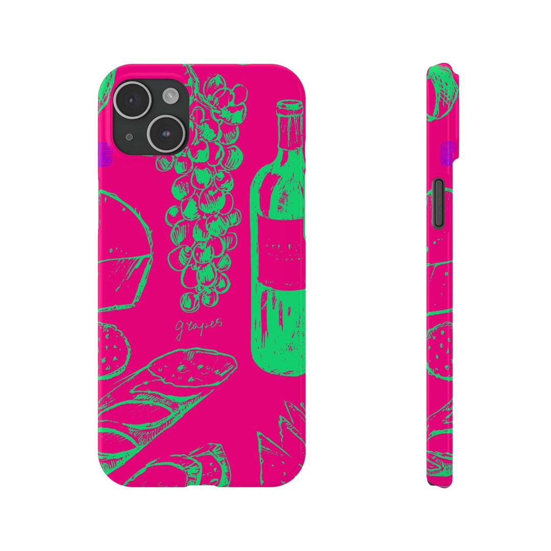 Slim French Food Wine Pink Green Cute Phone Cases for Iphone | iPhone 15 Case | iPhone 15 Pro Max Case, Iphone 14, Iphone 14 Pro Max, Iphone 13, - Studio40ParkLane