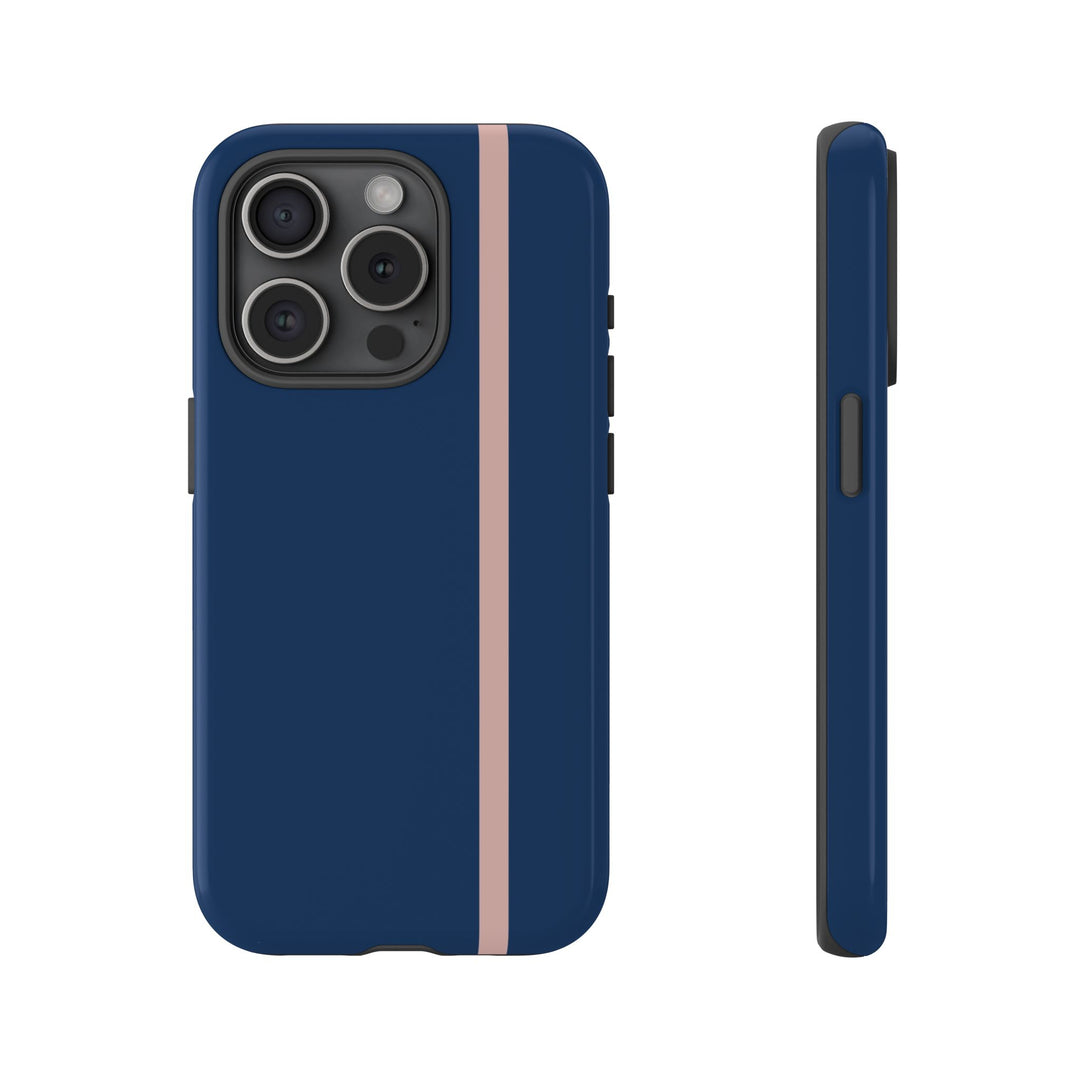 Tough Phone Case Navy Blue Orange Stripe iPhone 18 17 16 15 14 13 12 Pro Max Plus, Samsung Galaxy S26 S25 S24 Ultra Cute Preppy Sport - Studio40ParkLane