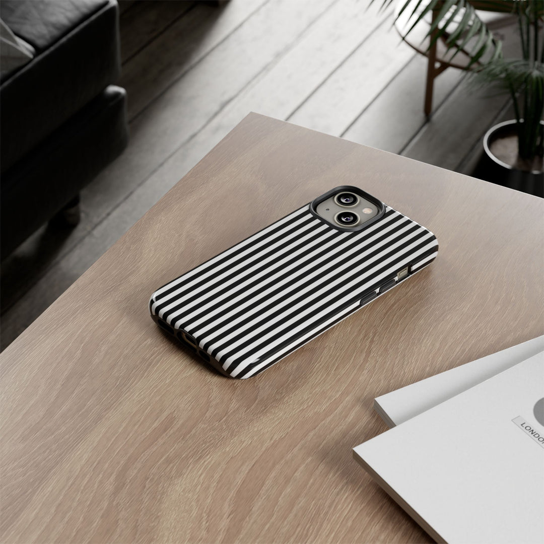 Tough Premium Black White Stripes Phone Case Gift for Her - For Apple iPhone 16 Pro Max 16e iPhone 15 Pro iPhone Iphone 14 Plus 13 Pro 12 SE XR - Studio40ParkLane