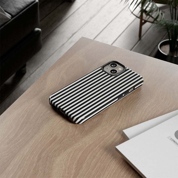 Tough Premium Black White Stripes Phone Case Gift for Her - For Apple iPhone 16 Pro Max 16e iPhone 15 Pro iPhone Iphone 14 Plus 13 Pro 12 SE XR - Studio40ParkLane
