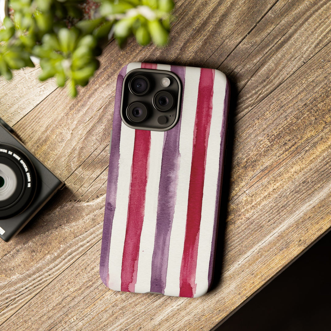 Tough Cute Wine Red Purple Stripes Phone Case, for IPhone 17 Pro Max | Iphone 17 Air, Iphone 16, IPhone 15, 14 13 12, Samsung Galaxy S26, S25, S24, S23 - Studio40ParkLane