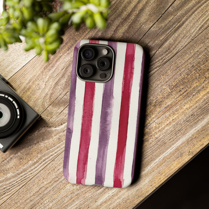 Tough Cute Wine Red Purple Stripes Phone Case, for IPhone 17 Pro Max | Iphone 17 Air, Iphone 16, IPhone 15, 14 13 12, Samsung Galaxy S26, S25, S24, S23 - Studio40ParkLane