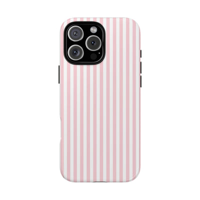 Tough Premium Sweet Pink Stripes Phone Case Gift for Her - For Apple iPhone 16 Pro Max 16e iPhone 15 Pro iPhone Iphone 14 Plus 13 Pro 12 SE XR - Studio40ParkLane