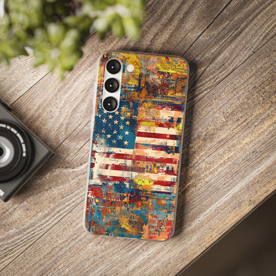 Cute Flexi Phone Cases, US Flag Abstract, Compatible with Samsung Galaxy S23, Samsung S22, Samsung S21, Samsung S20, Galaxy S20 Ultra