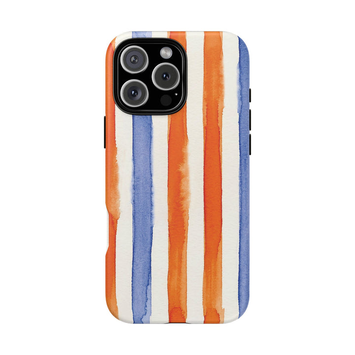 Tough Cute Blue Orange Stripes Phone Case, for IPhone 17 Pro Max | Iphone 17 Air, Iphone 16, IPhone 15, 14 13 12, Samsung Galaxy S26, S25, S24, S23 - Studio40ParkLane