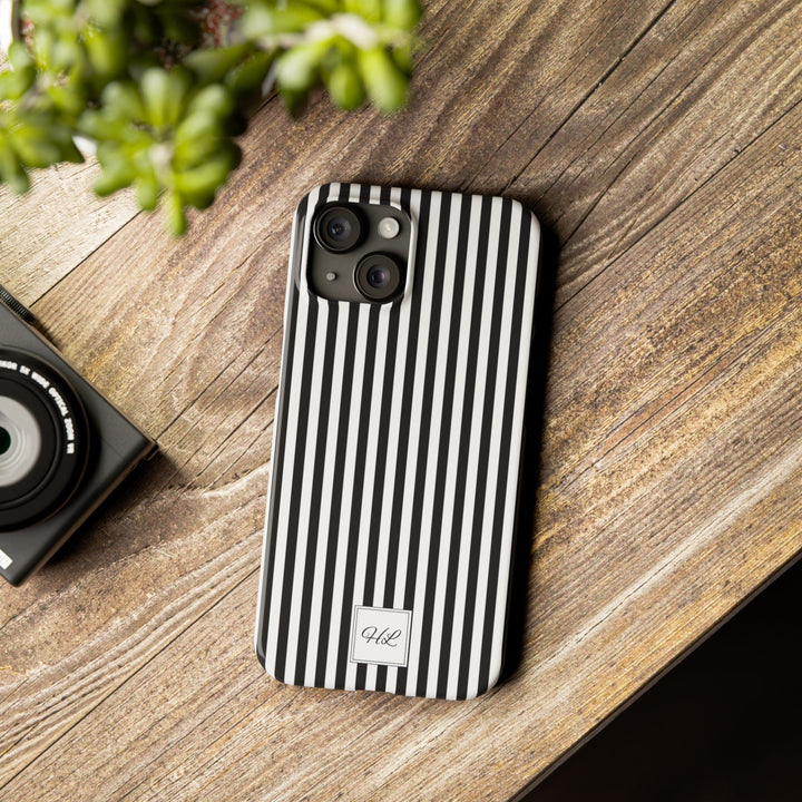Slim Custom Personalized Black White Striped Phone Case for Iphone 16 - | iPhone 15 Pro Max Case | iPhone 14 Case Iphone 13 12 11 10 9 8 - Studio40ParkLane