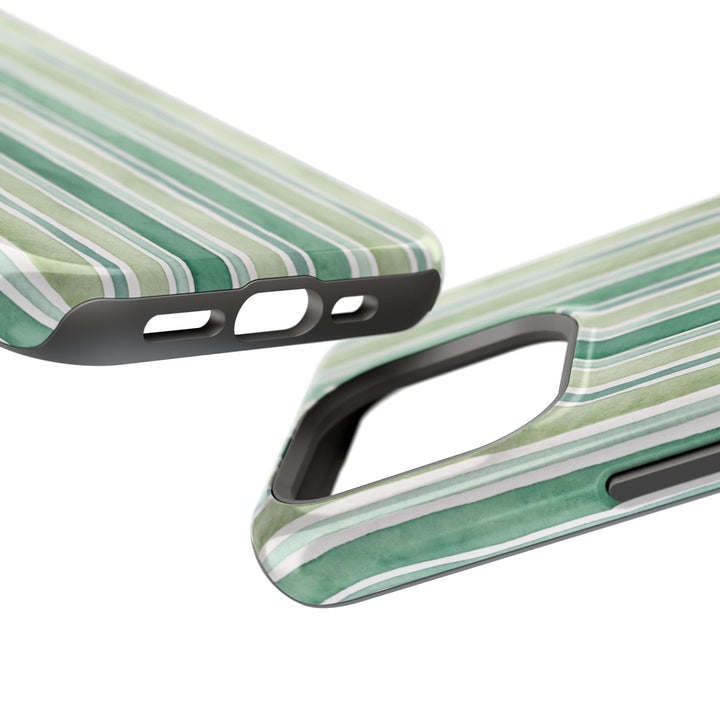 Aesthetic Tough Magsafe Green Stripes Watercolor Phone Case - For iPhone 17 Pro Max iPhone 16 Pro iPhone 15 Iphone 14 Plus 13 Pro 12 11 10 - Studio40ParkLane