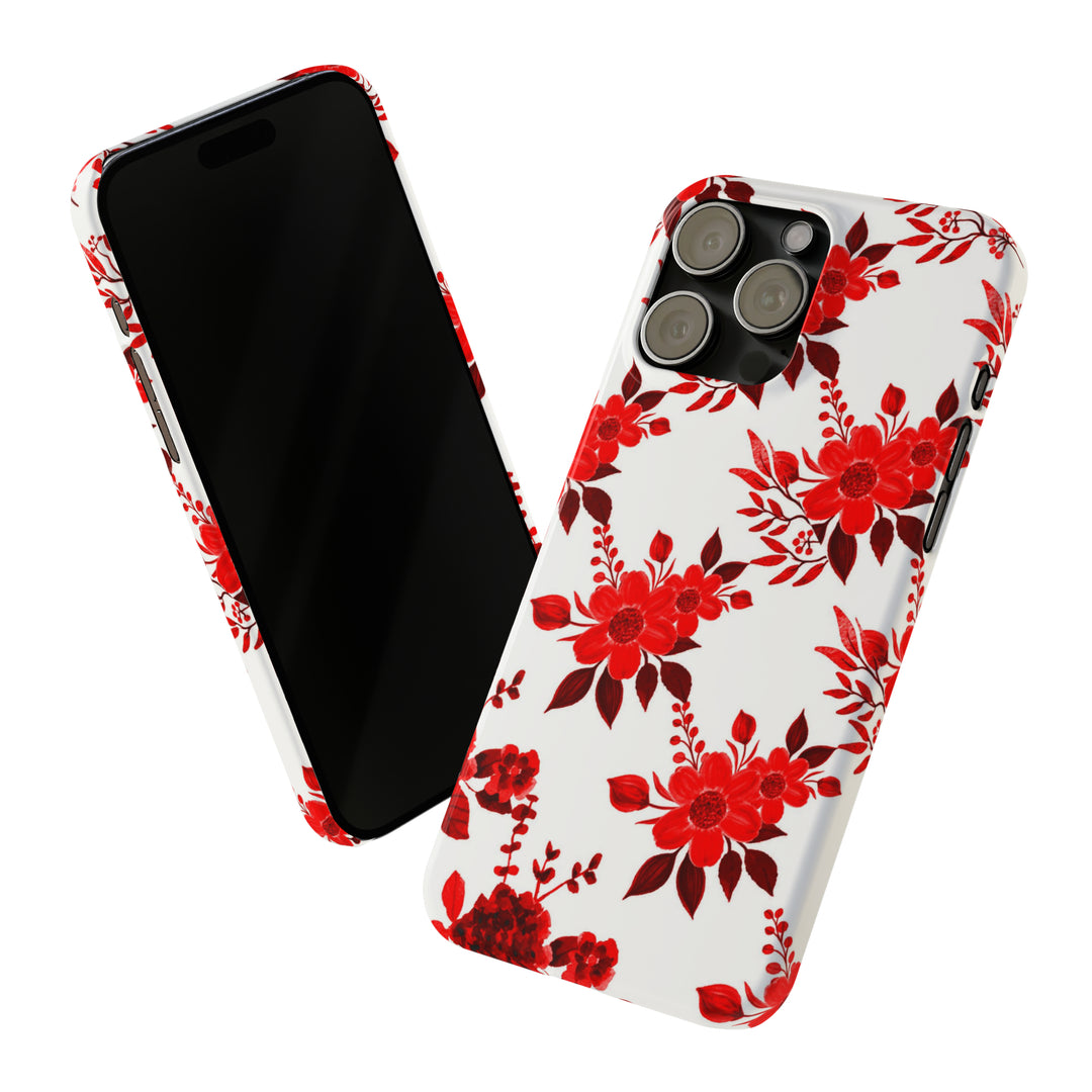 Slim Cute Phone Cases for Iphones - | iPhone 15 Case | iPhone 15 Pro Max Case, Iphone 14 Case, Iphone 14 Pro Max, Iphone 13, Red White Flowers - Studio40ParkLane