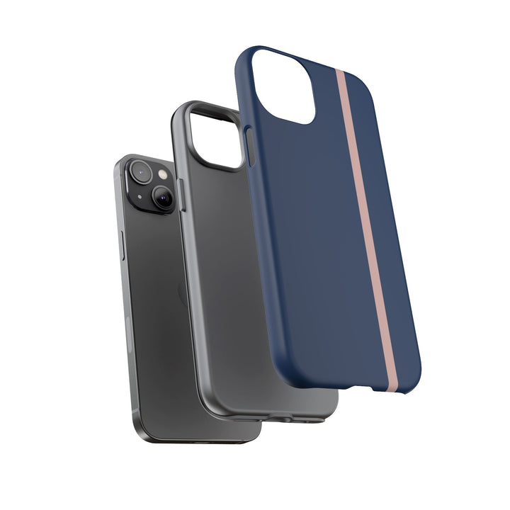 Tough Phone Case Navy Blue Orange Stripe iPhone 18 17 16 15 14 13 12 Pro Max Plus, Samsung Galaxy S26 S25 S24 Ultra Cute Preppy Sport - Studio40ParkLane