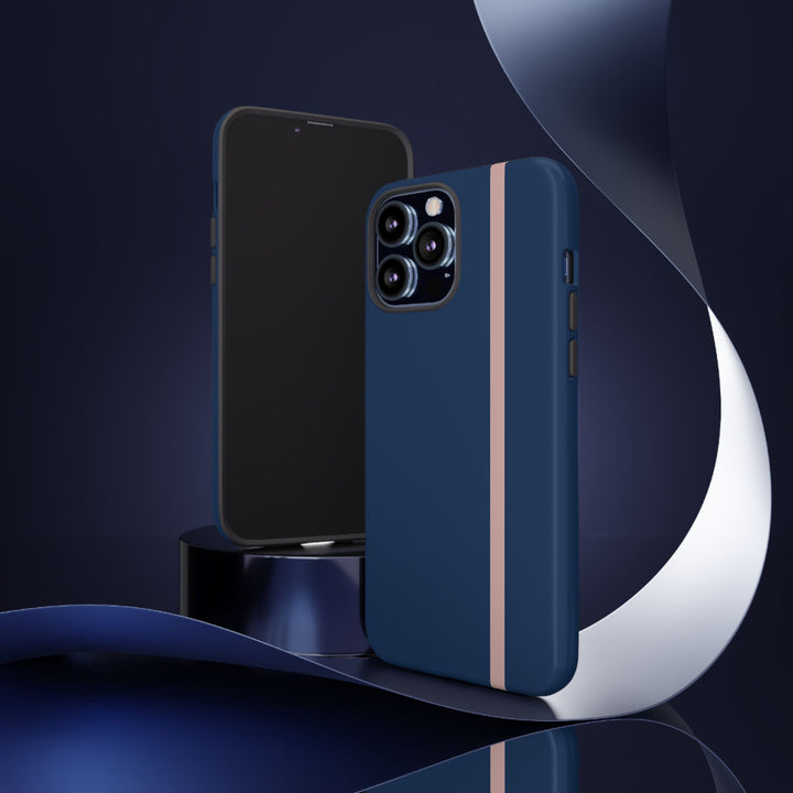 Tough Phone Case Navy Blue Orange Stripe iPhone 18 17 16 15 14 13 12 Pro Max Plus, Samsung Galaxy S26 S25 S24 Ultra Cute Preppy Sport - Studio40ParkLane