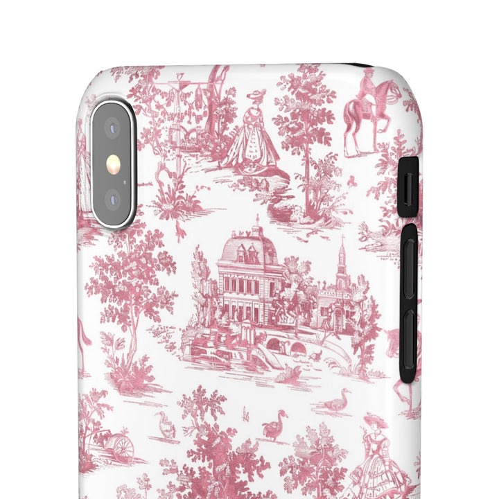 Sleek Snap Pink French Toile Cute Phone Case for iPhone 16 15 14 13 12 11 X Xs Max Xr Pro Plus Samsung Galaxy S24 S23 S22 S21 S20 Note Ultra