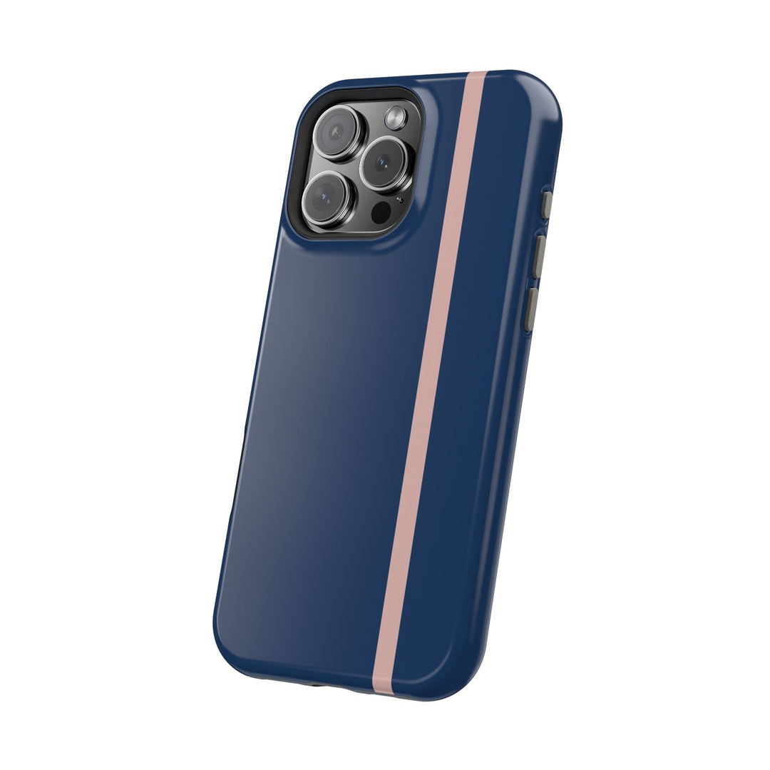 MagSafe Navy Blue Blush Pink Stripe Tough Phone Case iPhone 18 17 16 15 14 13 Pro Max Samsung Galaxy S26 Dual Layer Modern Luxury Cover - Studio40ParkLane