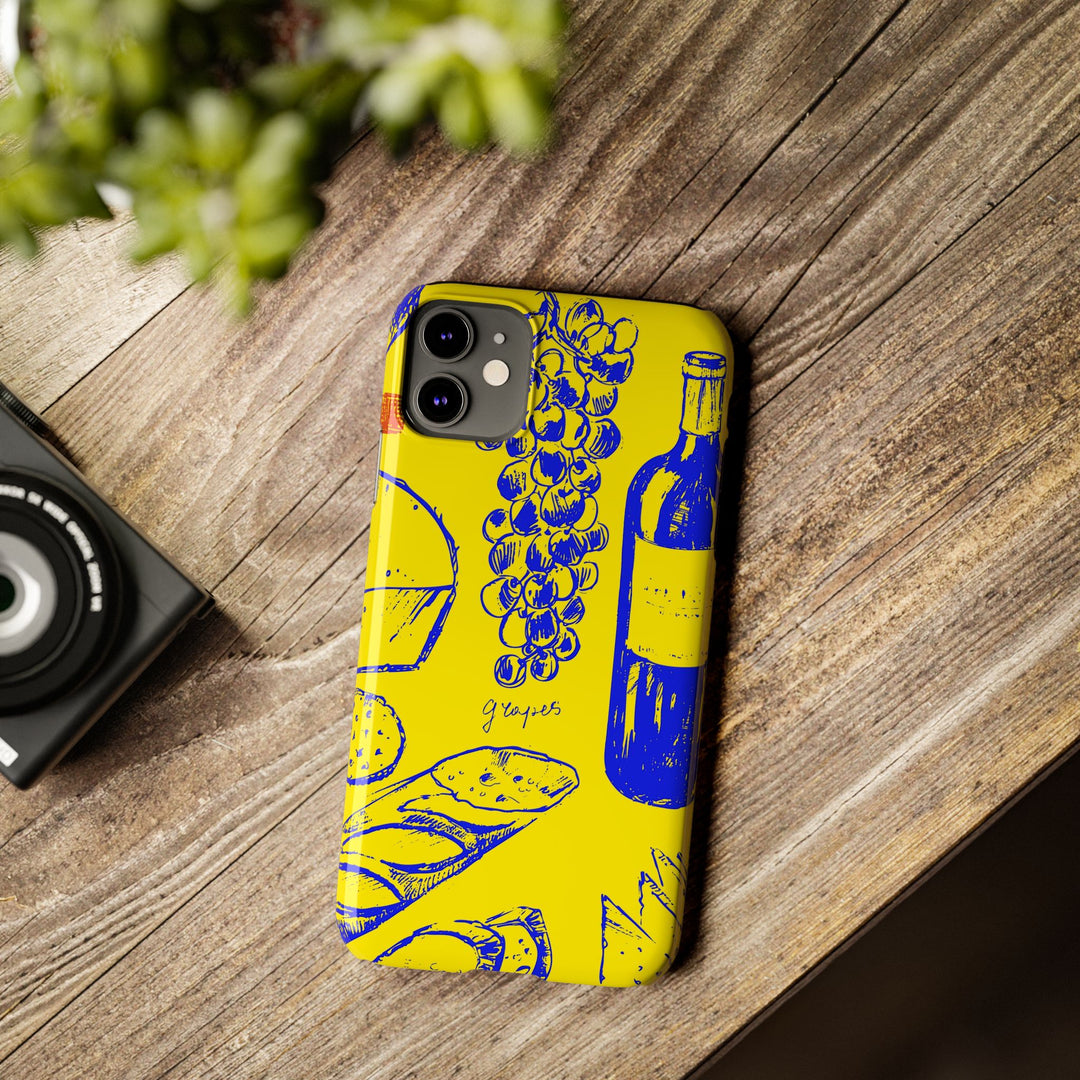 Slim Cute Phone Cases for Iphone | iPhone 15 Case | iPhone 15 Pro Max Case, Iphone 14, Iphone 14 Pro Max, Iphone 13, French Food Wine Yellow Blue - Studio40ParkLane
