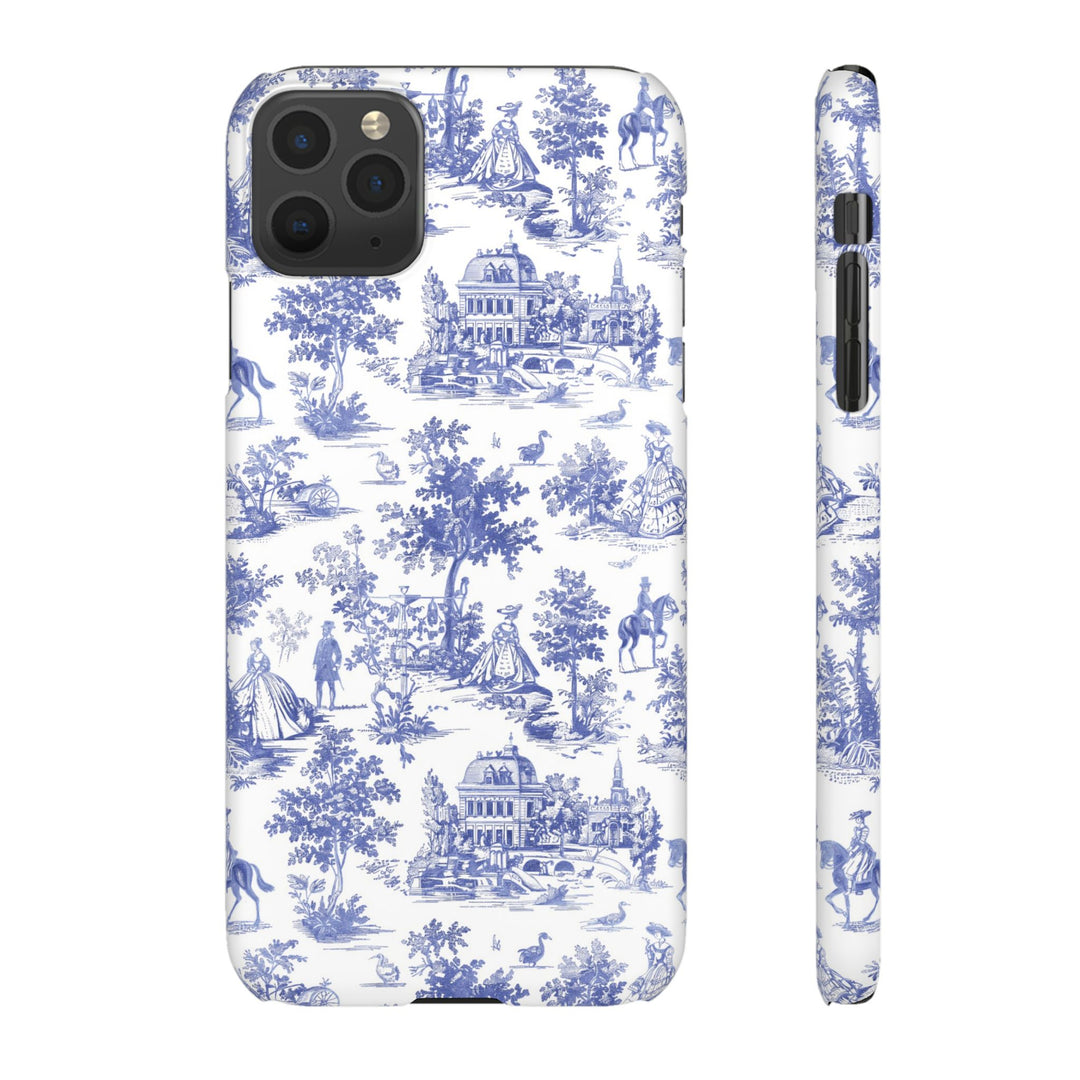 Sleek Snap Blue French Toile Cute Phone Case for iPhone 16 15 14 13 12 11 X Xs Max Xr Pro Plus Samsung Galaxy S24 S23 S22 S21 S20 Note Ultra