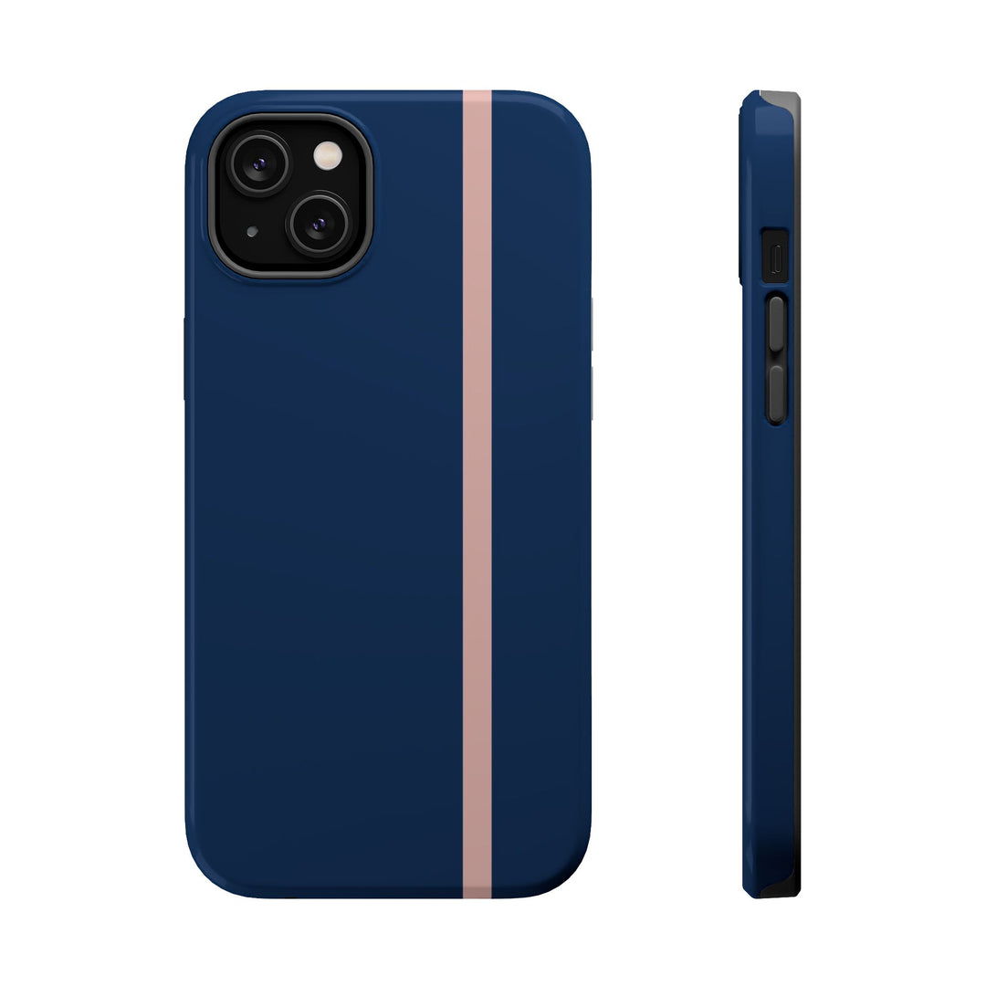 MagSafe Navy Blue Blush Pink Stripe Tough Phone Case iPhone 18 17 16 15 14 13 Pro Max Samsung Galaxy S26 Dual Layer Modern Luxury Cover - Studio40ParkLane
