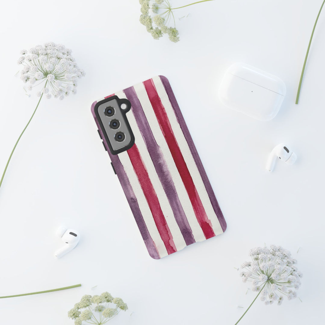 Tough Cute Wine Red Purple Stripes Phone Case, for IPhone 17 Pro Max | Iphone 17 Air, Iphone 16, IPhone 15, 14 13 12, Samsung Galaxy S26, S25, S24, S23 - Studio40ParkLane