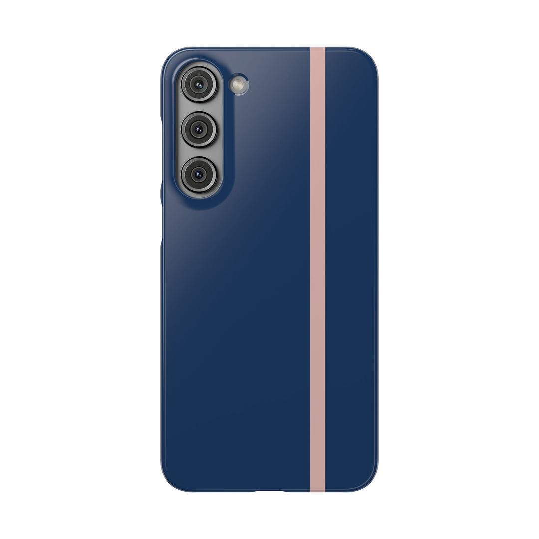 Sleek Navy Blue Pink Stripe Snap Phone Case for iPhone 18 17 16 15 14 13 Pro Max, Samsung Galaxy S26 S25 Ultra Lightweight Cute Phone Case - Studio40ParkLane
