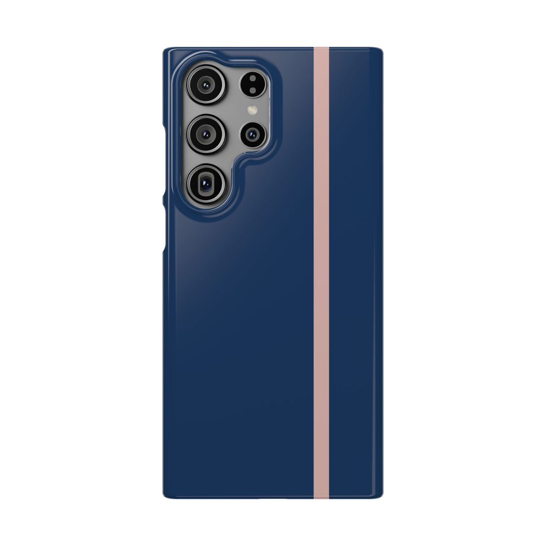 Sleek Navy Blue Pink Stripe Snap Phone Case for iPhone 18 17 16 15 14 13 Pro Max, Samsung Galaxy S26 S25 Ultra Lightweight Cute Phone Case - Studio40ParkLane