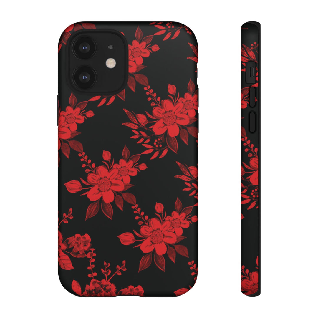 Cute IPhone Case | Red Black Flowers, iPhone 15 Case | iPhone 15 Pro Case, Iphone 14 Case, Iphone 14 Pro Max Case, Protective Iphone Case - Studio40ParkLane