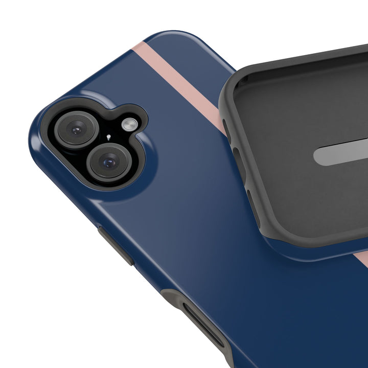 MagSafe Navy Blue Blush Pink Stripe Tough Phone Case iPhone 18 17 16 15 14 13 Pro Max Samsung Galaxy S26 Dual Layer Modern Luxury Cover - Studio40ParkLane