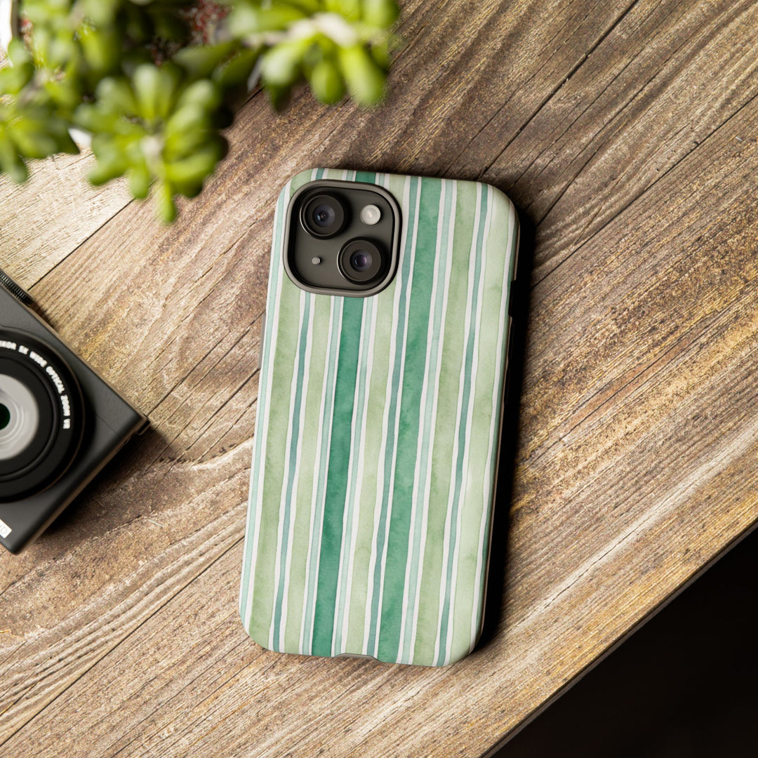 Aesthetic Tough Green Watercolor Stripes Premium Phone Case - For iPhone 17 Pro Max iPhone 16 Pro iPhone 15 Iphone 14 Plus 13 Pro 12 11 10 - Studio40ParkLane