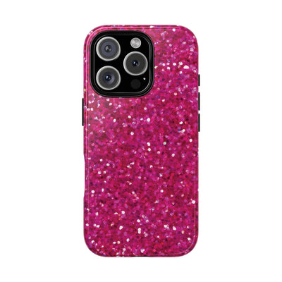 Chic Pink Faux Play on Glitter Effect Cute Phone Case, for IPhone 16 pro Max | Iphone 15, Iphone 14, IPhone 13 Case, 11 8 7, Samsung Galaxy S24, S23, S22, S21, 2 Layer Protection