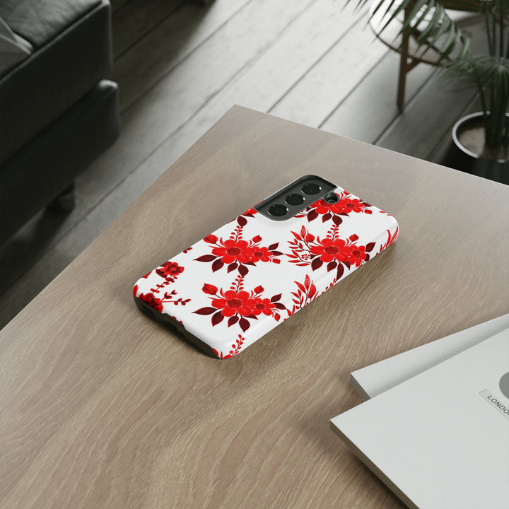 Cute Samsung Phone Case | Aesthetic Samsung Phone Case | Galaxy S23, S22, S21, S20 | Red White Flowers, Protective Phone Case - Studio40ParkLane