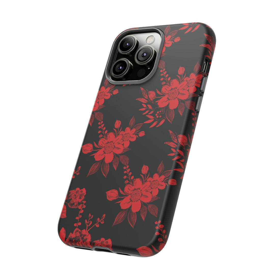 Cute IPhone Case | Red Black Flowers, iPhone 15 Case | iPhone 15 Pro Case, Iphone 14 Case, Iphone 14 Pro Max Case, Protective Iphone Case - Studio40ParkLane