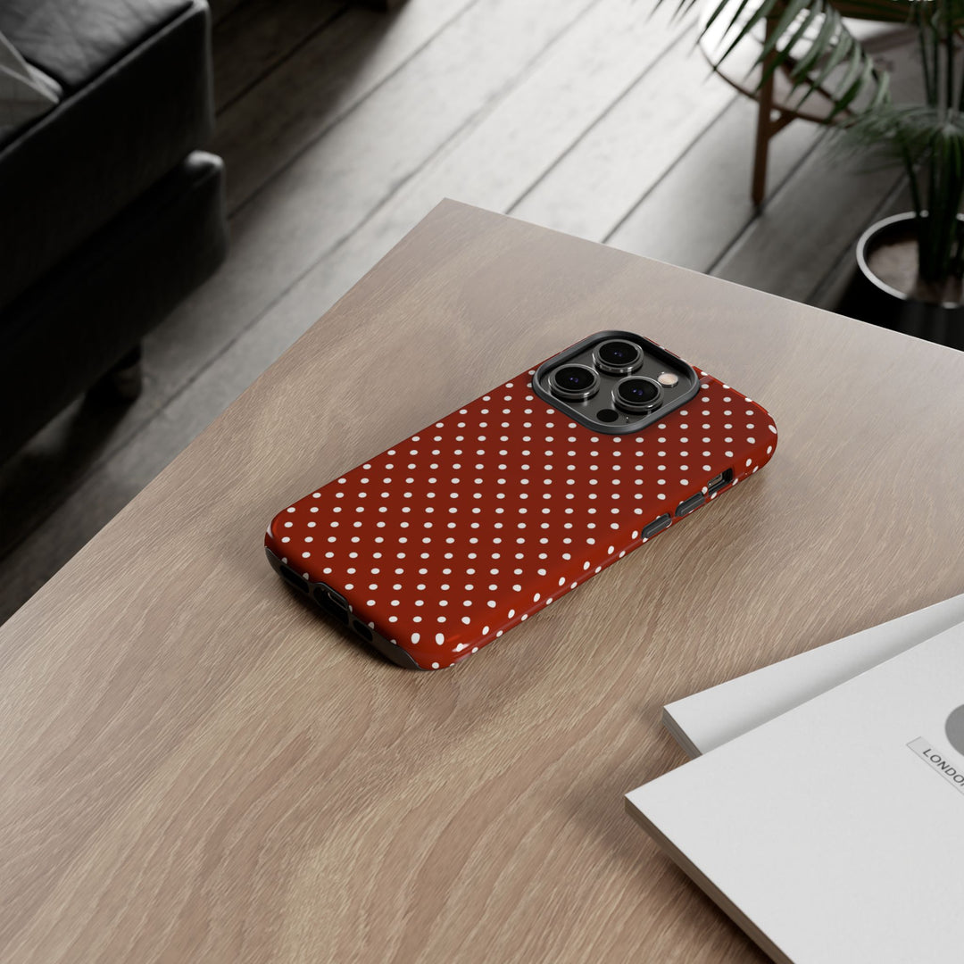 Aesthetic Tough Clay Red Polka Dots Premium Phone Case - For iPhone 17 Pro Max iPhone 16 Pro iPhone 15 Iphone 14 Plus 13 Pro 12 11 10 XR XS - Studio40ParkLane