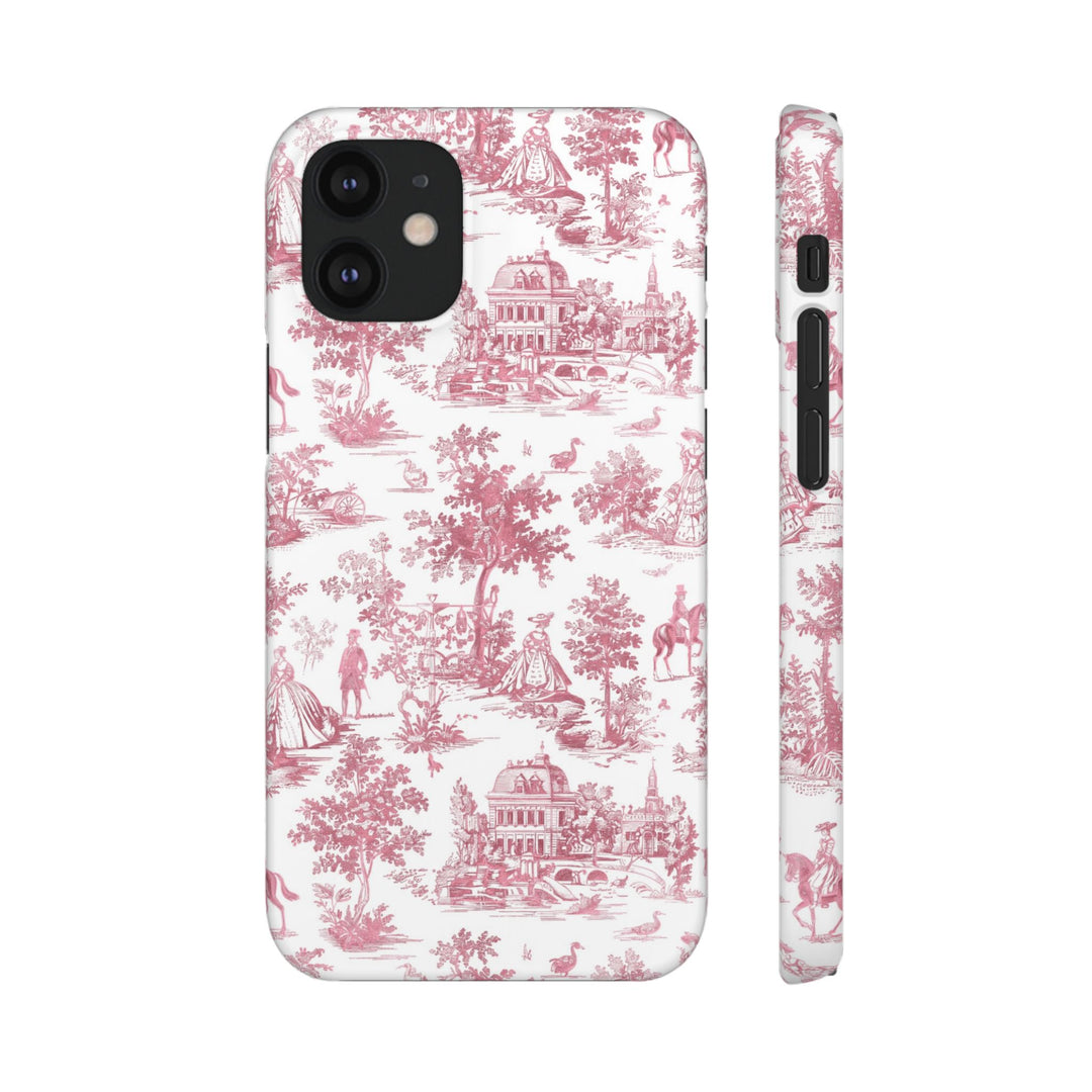 Sleek Snap Pink French Toile Cute Phone Case for iPhone 16 15 14 13 12 11 X Xs Max Xr Pro Plus Samsung Galaxy S24 S23 S22 S21 S20 Note Ultra