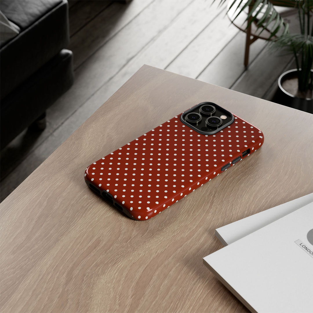 Aesthetic Tough Clay Red Polka Dots Premium Phone Case - For iPhone 17 Pro Max iPhone 16 Pro iPhone 15 Iphone 14 Plus 13 Pro 12 11 10 XR XS - Studio40ParkLane