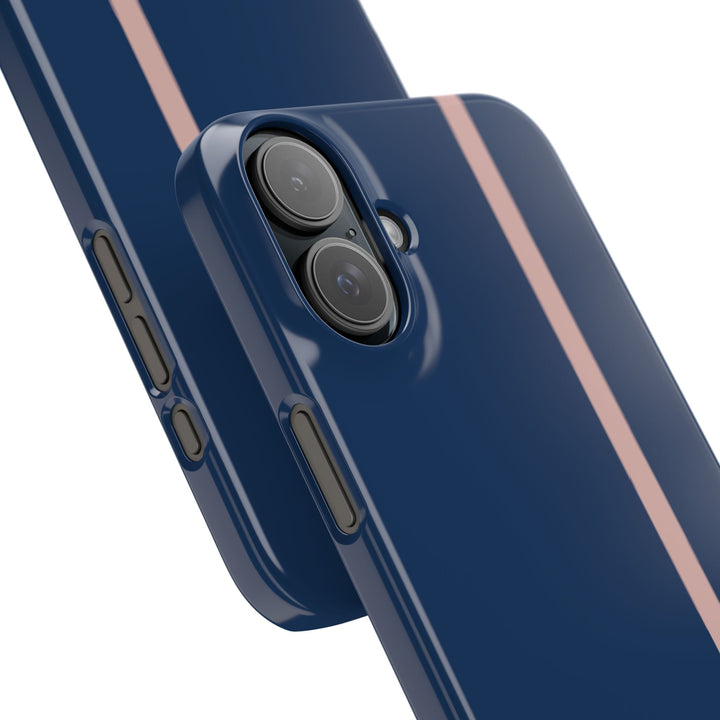 Sleek Navy Blue Pink Stripe Snap Phone Case for iPhone 18 17 16 15 14 13 Pro Max, Samsung Galaxy S26 S25 Ultra Lightweight Cute Phone Case - Studio40ParkLane