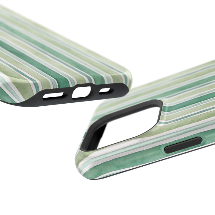 Aesthetic Tough Magsafe Green Stripes Watercolor Phone Case - For iPhone 17 Pro Max iPhone 16 Pro iPhone 15 Iphone 14 Plus 13 Pro 12 11 10 - Studio40ParkLane