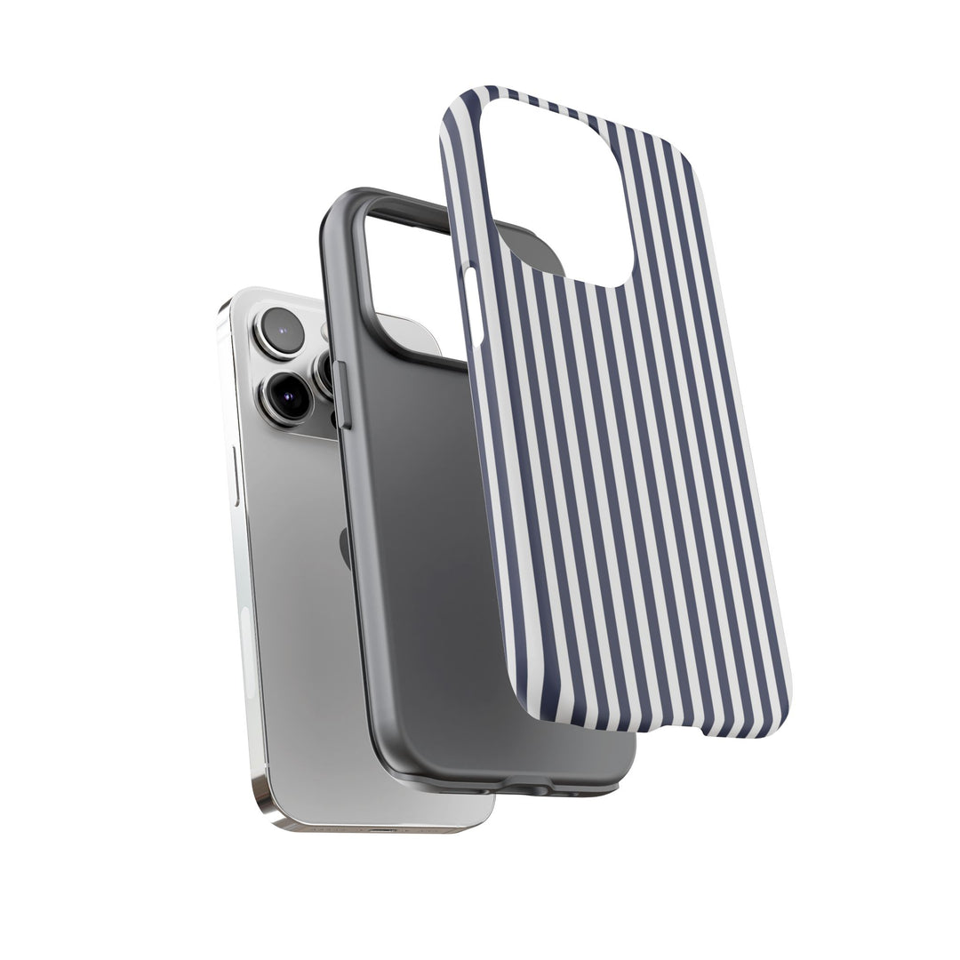 Tough Premium Navy Blue Stripes Phone Case Gift for Her - For Apple iPhone 16 Pro Max 16e iPhone 15 Pro iPhone Iphone 14 Plus 13 Pro 12 SE XR - Studio40ParkLane