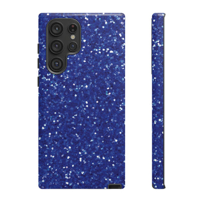 Chic Blue Faux Play on Glitter Effect Cute Phone Case, for IPhone 16 pro Max | Iphone 15, Iphone 14, IPhone 13 Case, 11 8 7, Samsung Galaxy S24, S23, S22, S21, 2 Layer Protection