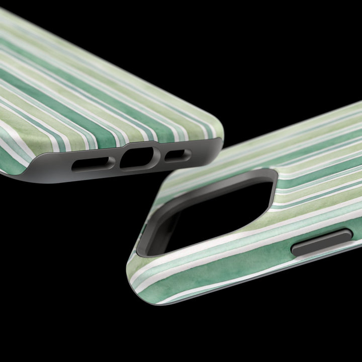 Aesthetic Tough Magsafe Green Stripes Watercolor Phone Case - For iPhone 17 Pro Max iPhone 16 Pro iPhone 15 Iphone 14 Plus 13 Pro 12 11 10 - Studio40ParkLane