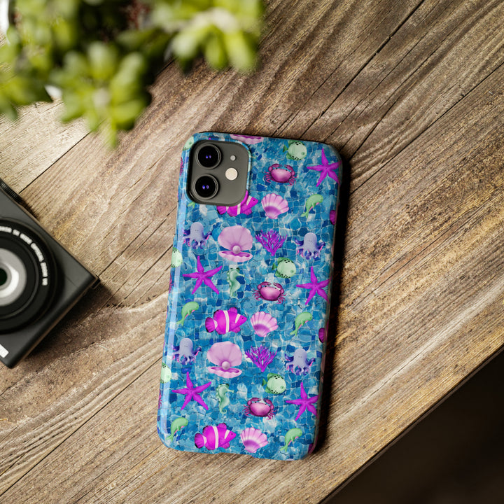 Slim Cute Phone Cases for Iphone - | iPhone 15 Case | iPhone 15 Pro Max Case, Iphone 14 Case, Iphone 14 Pro Max, Iphone 13, Blue Pink Under Sea - Studio40ParkLane