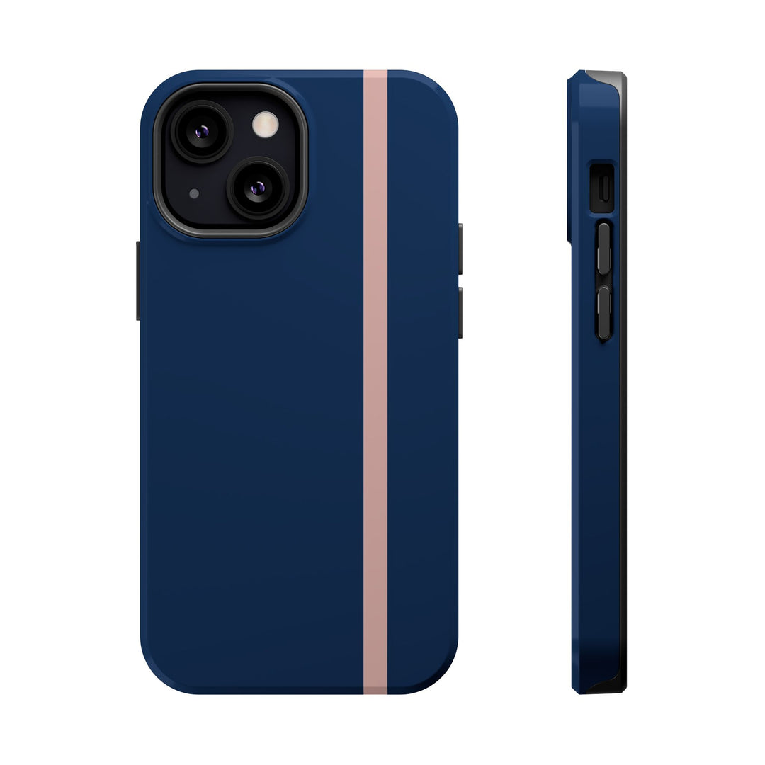 MagSafe Navy Blue Blush Pink Stripe Tough Phone Case iPhone 18 17 16 15 14 13 Pro Max Samsung Galaxy S26 Dual Layer Modern Luxury Cover - Studio40ParkLane