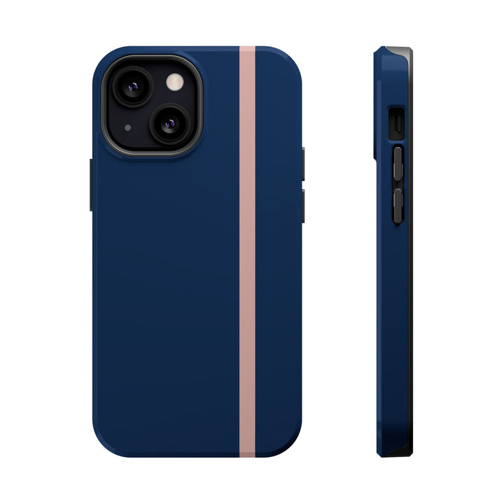 MagSafe Navy Blue Blush Pink Stripe Tough Phone Case iPhone 18 17 16 15 14 13 Pro Max Samsung Galaxy S26 Dual Layer Modern Luxury Cover - Studio40ParkLane