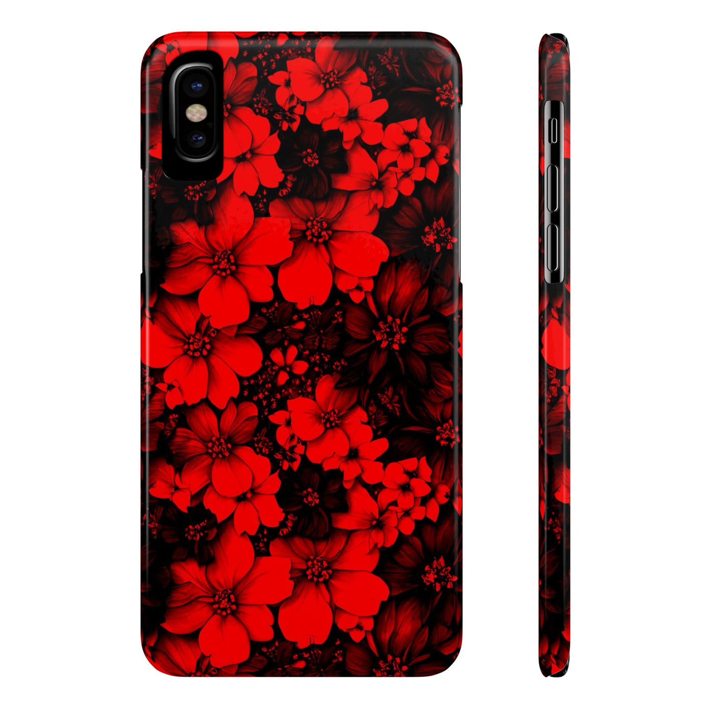 Slim Cute iPhone Cases - | iPhone 15 Case | iPhone 15 Pro Max Case, Iphone 14 Case, Iphone 14 Pro Max, Iphone 13, Red Black Flowers