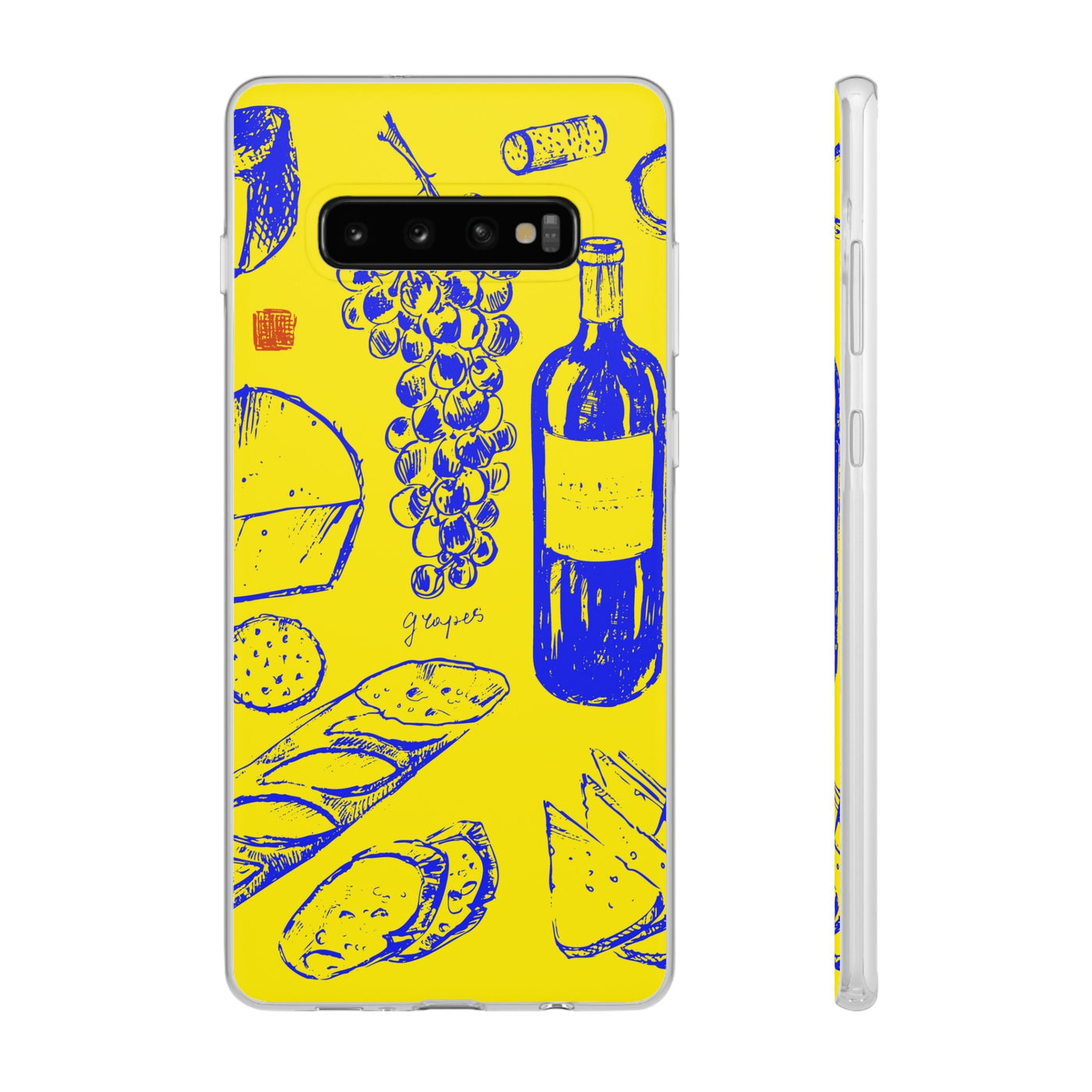 Cute Flexi Phone Cases, French Food Wine Yellow Blue, Compatible with Samsung Galaxy S23, Samsung S22, Samsung S21, Samsung S20, Galaxy S20 Ultra