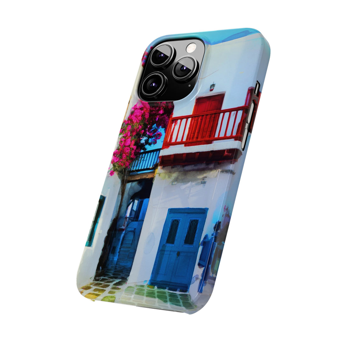 Slim Cute Phone Cases for Iphone | iPhone 15 Case | iPhone 15 Pro Max Case, Iphone 14, Iphone 14 Pro Max, Iphone 13, Colorful Greek Alley Watercolor - Studio40ParkLane