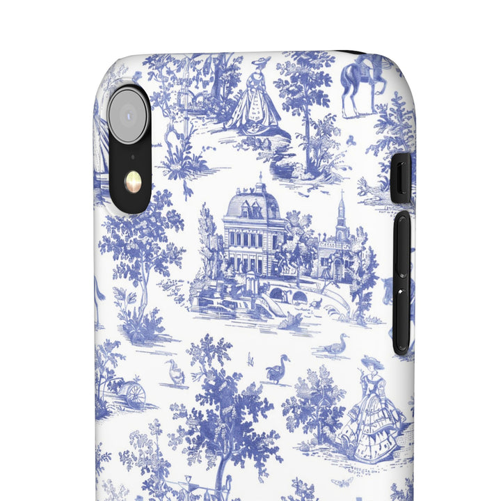 Sleek Snap Blue French Toile Cute Phone Case for iPhone 16 15 14 13 12 11 X Xs Max Xr Pro Plus Samsung Galaxy S24 S23 S22 S21 S20 Note Ultra