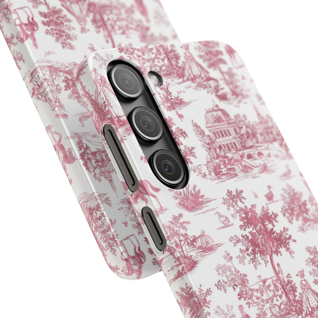 Sleek Snap Pink French Toile Cute Phone Case for iPhone 16 15 14 13 12 11 X Xs Max Xr Pro Plus Samsung Galaxy S24 S23 S22 S21 S20 Note Ultra