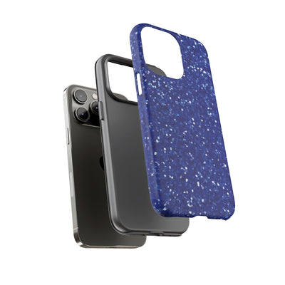 Chic Blue Faux Play on Glitter Effect Cute Phone Case, for IPhone 16 pro Max | Iphone 15, Iphone 14, IPhone 13 Case, 11 8 7, Samsung Galaxy S24, S23, S22, S21, 2 Layer Protection