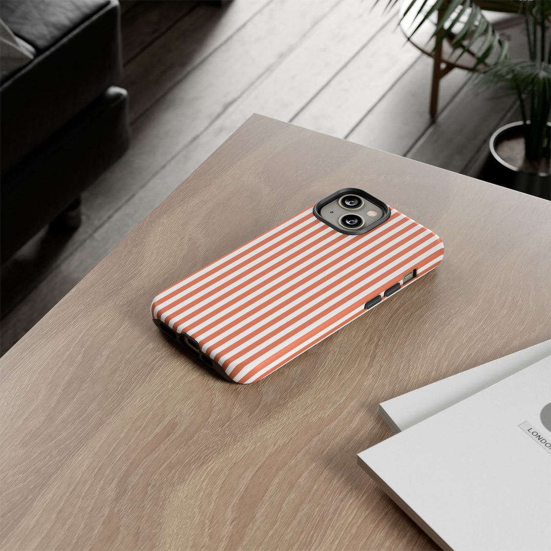 Tough Premium Peach Stripes Phone Case Gift for Her - For Apple iPhone 16 Pro Max 16e iPhone 15 Pro iPhone Iphone 14 Plus 13 Pro 12 SE XR - Studio40ParkLane
