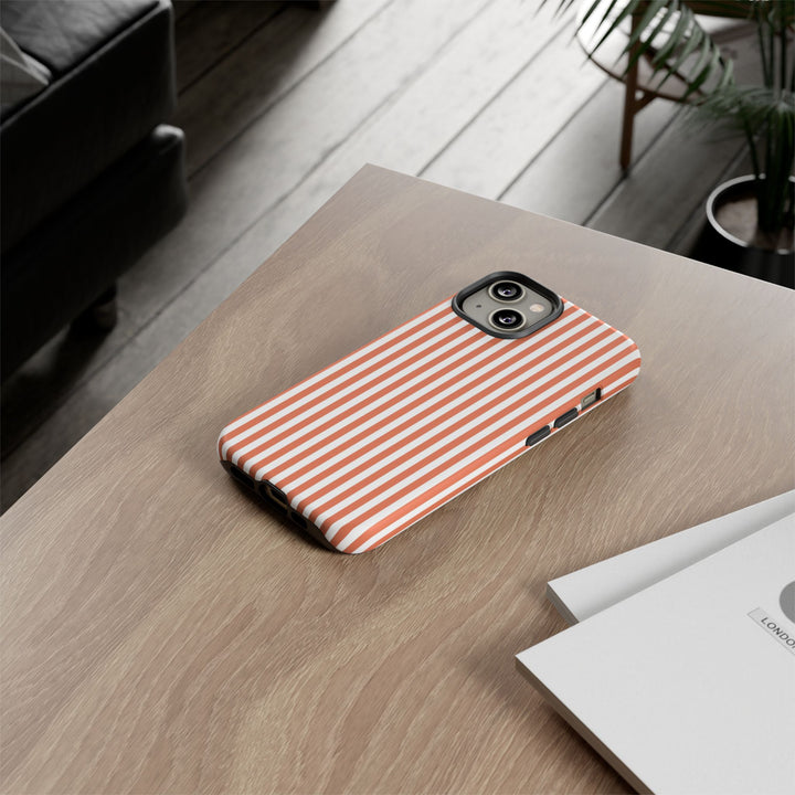 Tough Premium Peach Stripes Phone Case Gift for Her - For Apple iPhone 16 Pro Max 16e iPhone 15 Pro iPhone Iphone 14 Plus 13 Pro 12 SE XR - Studio40ParkLane