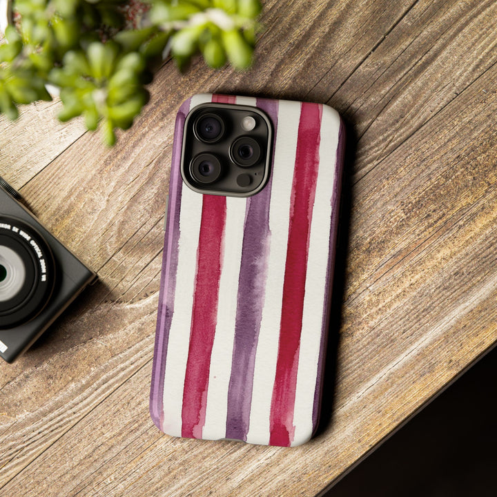 Tough Cute Wine Red Purple Stripes Phone Case, for IPhone 17 Pro Max | Iphone 17 Air, Iphone 16, IPhone 15, 14 13 12, Samsung Galaxy S26, S25, S24, S23 - Studio40ParkLane