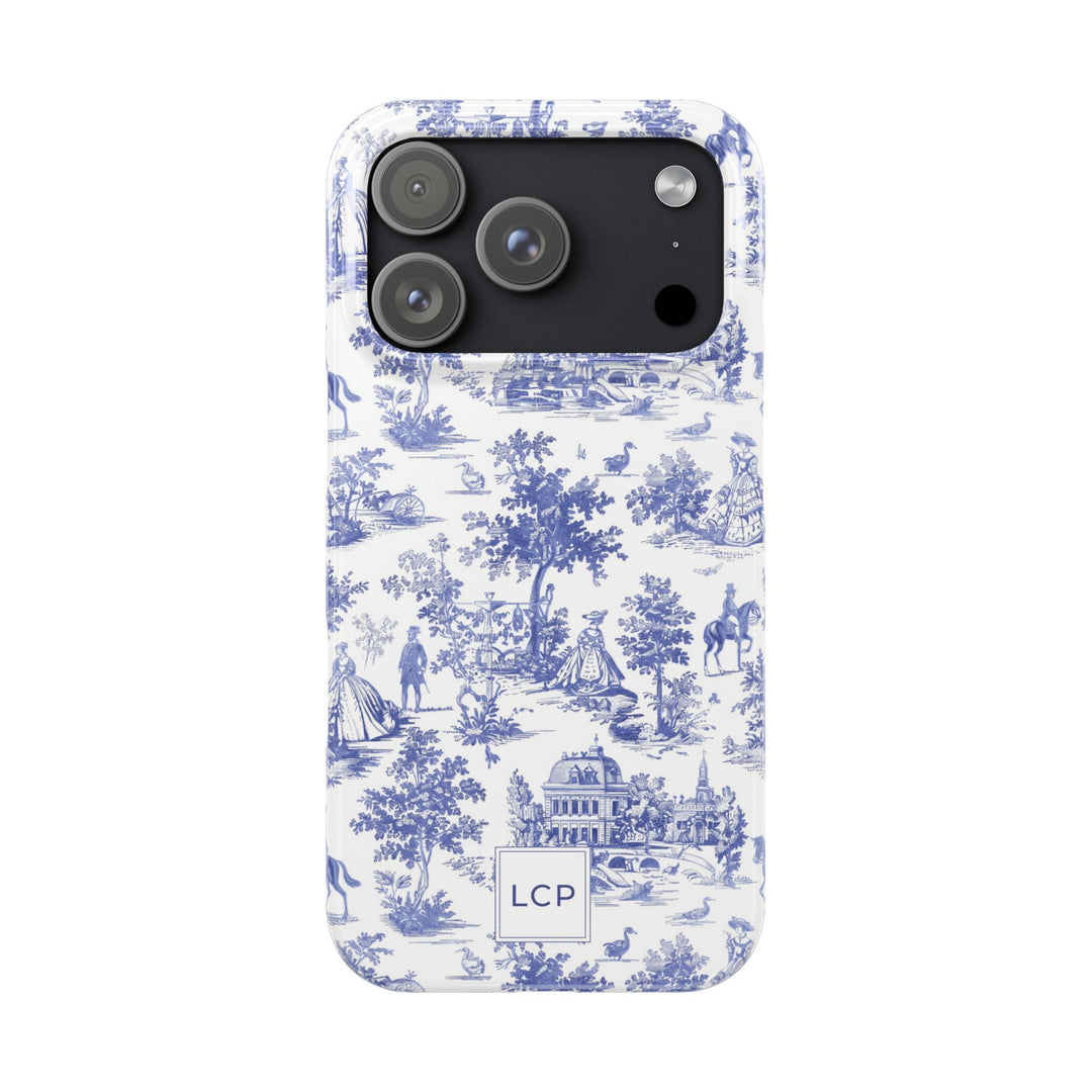Slim Personalized Slim Blue Vintage French Toile Cute Phone Cases for Iphone 16 Pro Max | iPhone 15 Case | iPhone 15 Pro Max Case, Iphone 14, Iphone 14 Pro Max, Iphone 13 12 11 8 7 - Studio40ParkLane